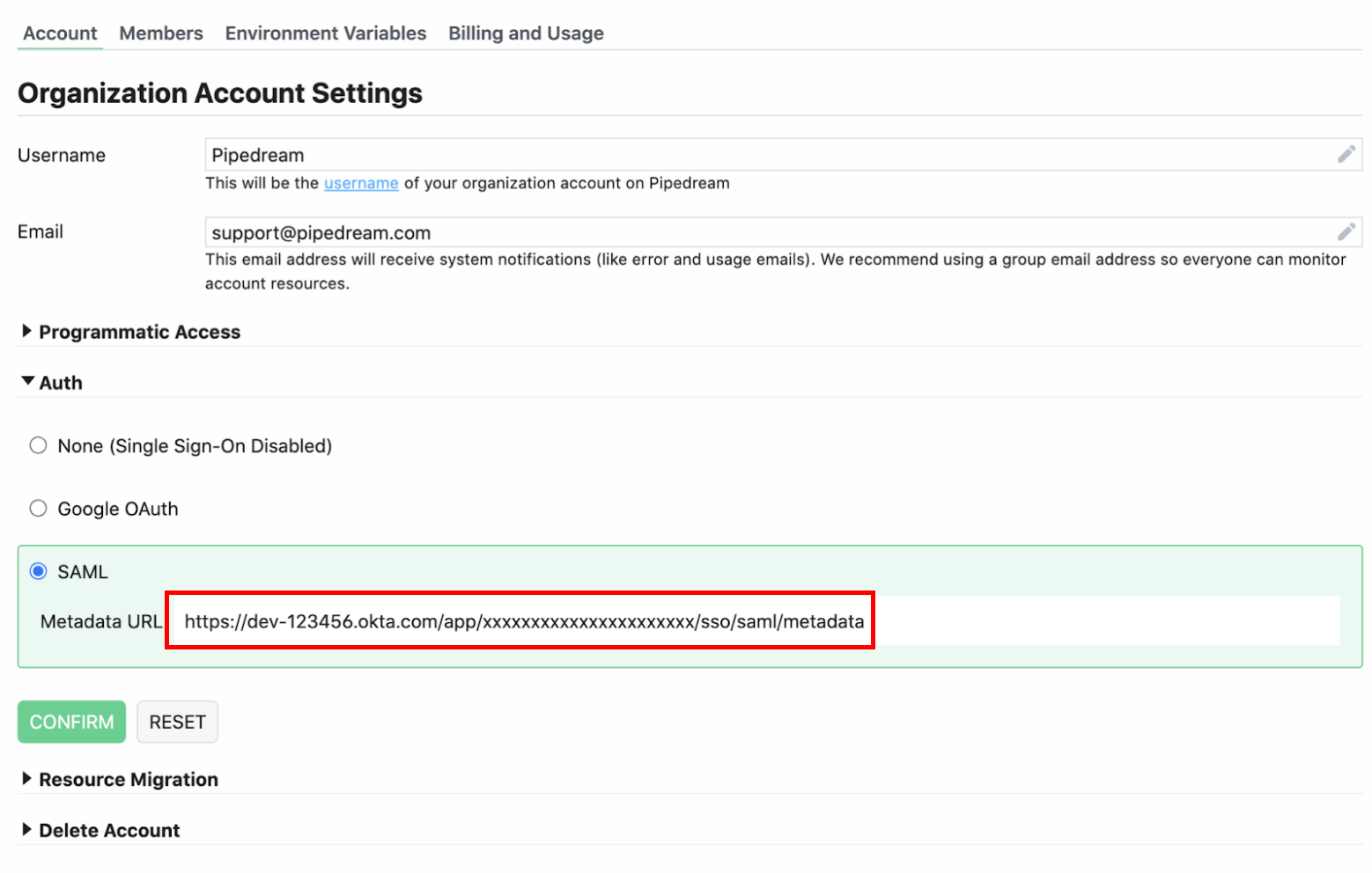 Okta - Pipdeream Metadata URL